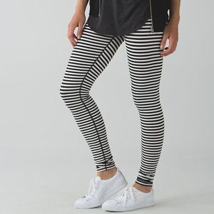 lululemon Black and White Striped Leggings stripe luon size 4 yoga pants